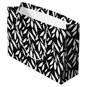Black and White Modern Foliage Large Gift Bag