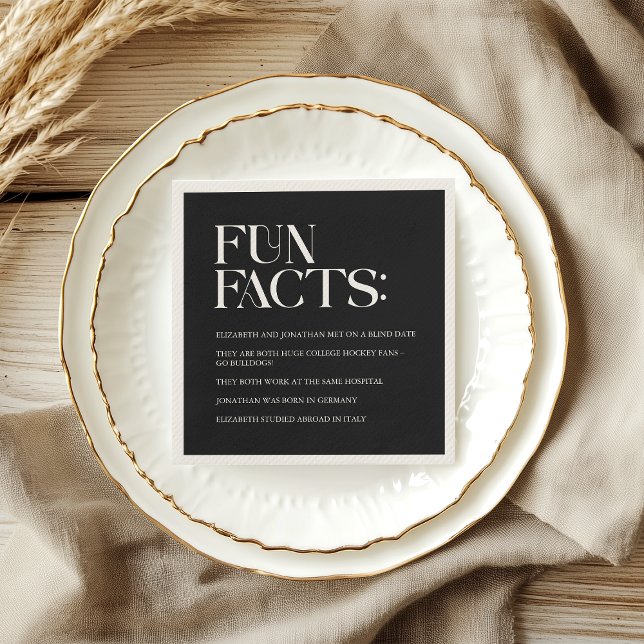 Black and White Modern Fun Facts Wedding Napkin (Black and White Modern Fun Facts Wedding Napkins)