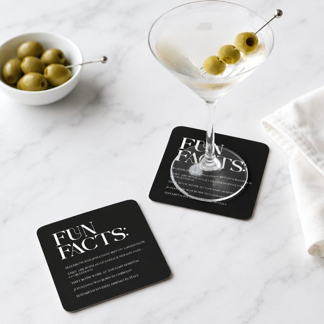 Black and White Modern Fun Facts Wedding Square Paper Coaster (Black and White Modern Fun Facts Wedding Square Paper Coaster)