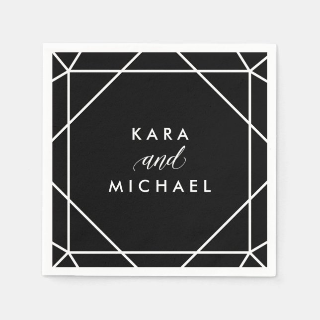 Black and White Modern Geometric Wedding Napkin (Front)
