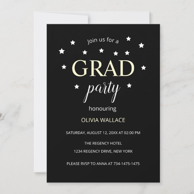Black and White Modern Graduation Party Invitation (Front)