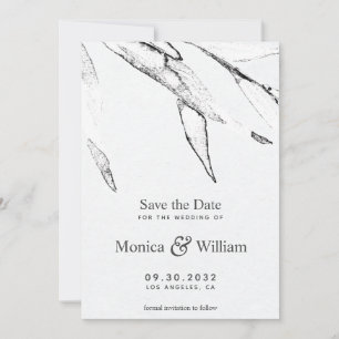 Black and white modern graphic leafage wedding save the date