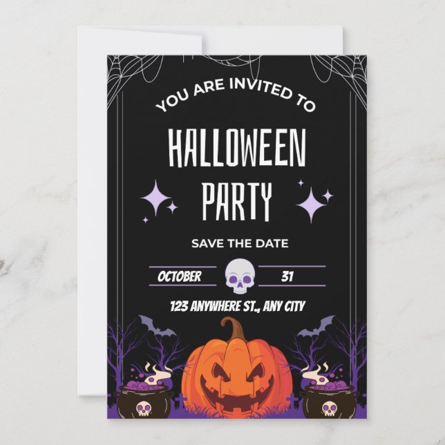 Black and White Modern Halloween Party Invitation (Front)