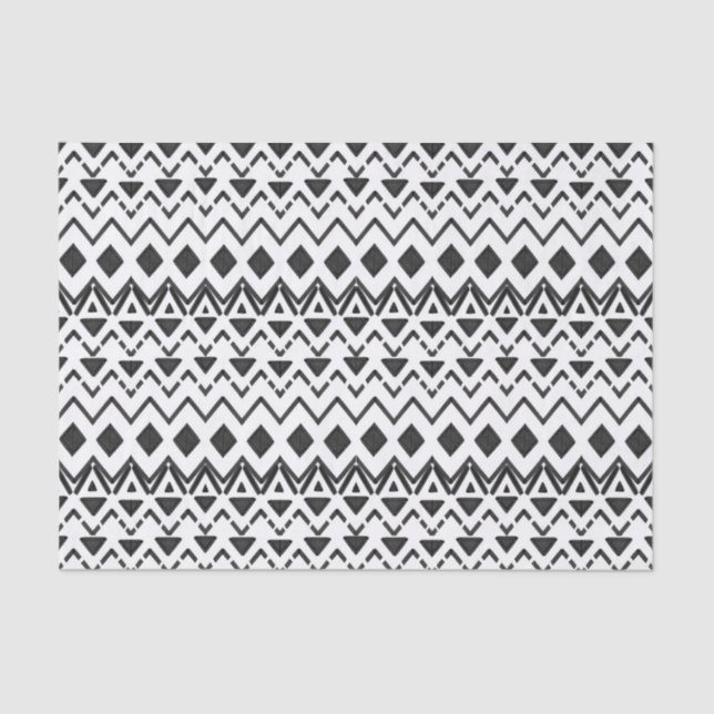 Black and White Modern Hand Drawn Tribal Aztec Tissue Paper (Front)