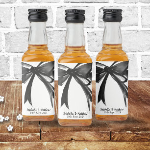 Black and White Modern Huge Cute Bow Wedding Favou Liquor Bottle Label
