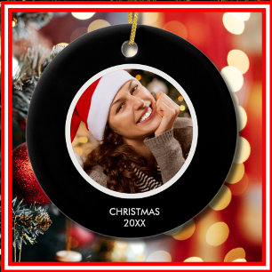 Black and White   Modern Initials Monogram PHOTO Ceramic Tree Decoration