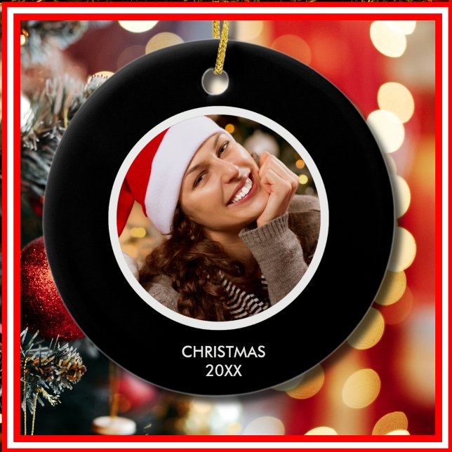 Black and White | Modern Initials Monogram PHOTO Ceramic Tree Decoration (Black and White | Modern Initials Monogram PHOTO Ceramic Ornament)