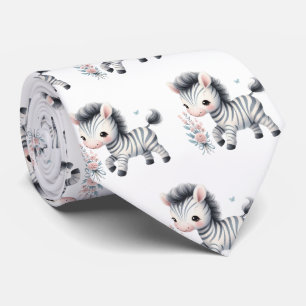 Black and White Modern Kawaii Cute Zebras Tie