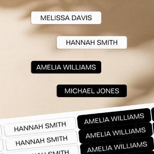 Black and White Modern Kids Waterproof Name Labels
