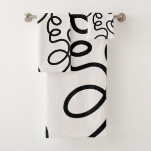 Black And White Modern Minimal Line Brush Strokes Bath Towel Set