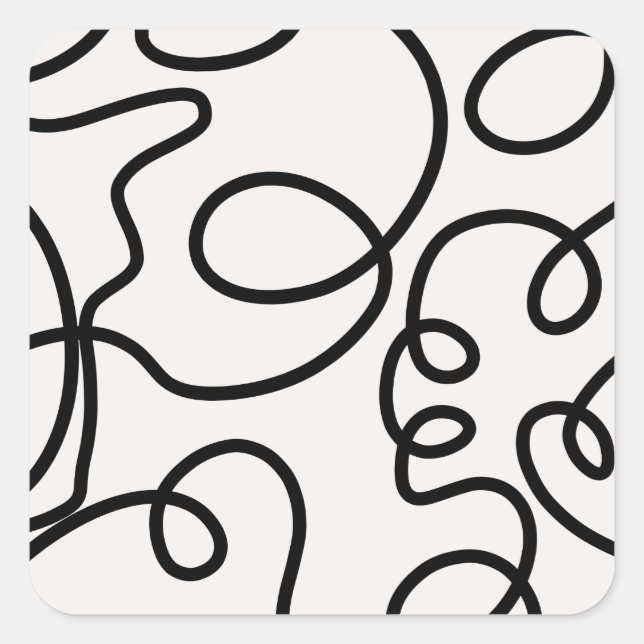 Black And White Modern Minimal Line Brush Strokes Square Sticker (Front)