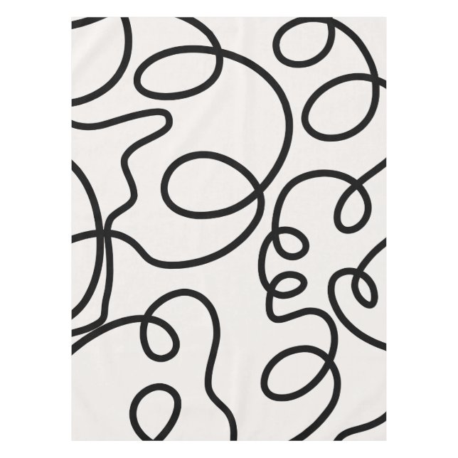 Black And White Modern Minimal Line Brush Strokes Tablecloth (Front)