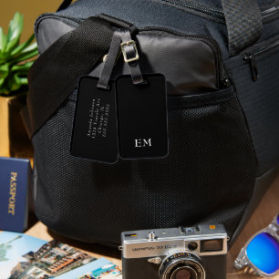 Black and White Modern Minimal Monogram Initials Luggage Tag