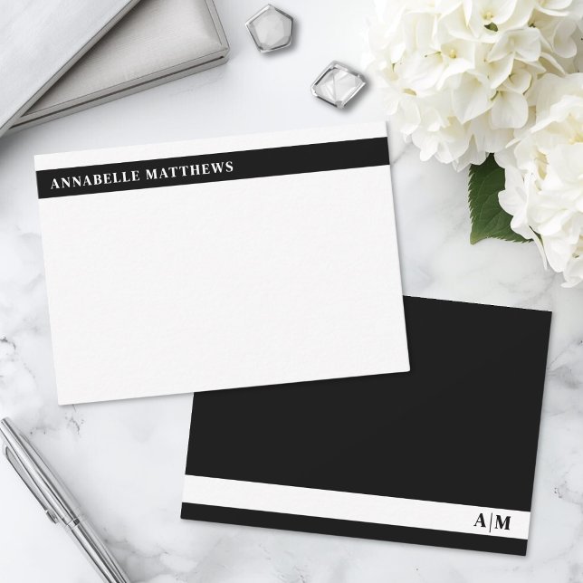 Black And White Modern Minimalist Monogram Card (Black And White Modern Minimalist Monogram Note Card)