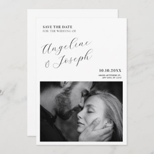 Black and white modern minimalist photo wedding save the date