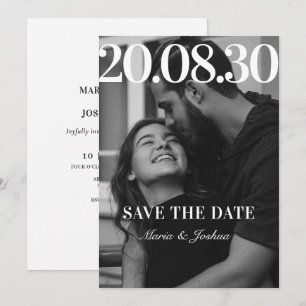 Black and white modern minimalist photo wedding  save the date