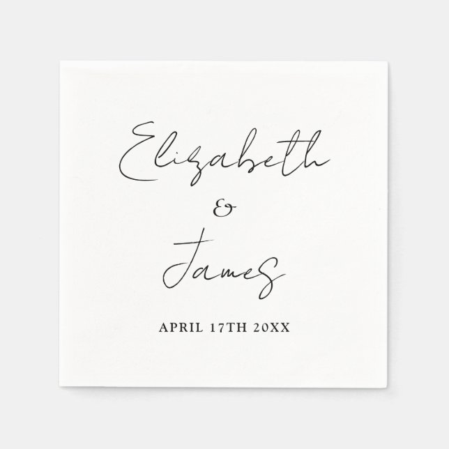Black And White Modern Minimalist Script Wedding Napkin (Front)