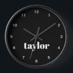 Black and White Modern Minimalist Trendy Custom Clock<br><div class="desc">Introducing the Black and White Modern Minimalist Trendy Custom Clock—a sophisticated and personalised timepiece perfect for gifting to bosses, coworkers, employees, or anyone in need of a stylish home or office accessory. This custom clock features a modern minimalist design in classic black and white tones, making it a versatile addition...</div>