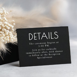 Black and White Modern Minimalist Wedding Details Enclosure Card