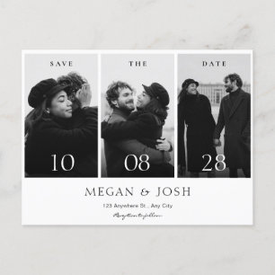 Black and white modern minimalist wedding photo announcement postcard