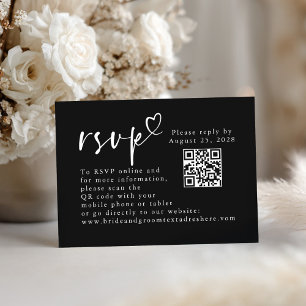 Black and White Modern Minimalist Wedding QR RSVP Enclosure Card