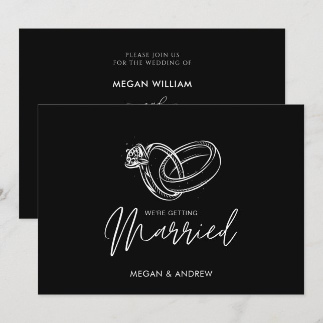 Black and white Modern minimalist wedding ring  Invitation (Front/Back)
