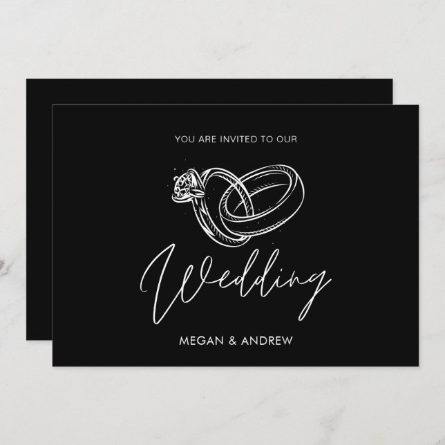 Black and white Modern minimalist wedding ring  Invitation (Front/Back)