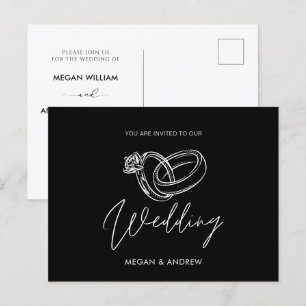 Black and white Modern minimalist wedding ring  Postcard