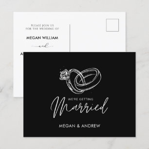 Black and white Modern minimalist wedding ring Postcard