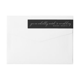 Black and White Modern Minimalist Wedding Script Wrap Around Label