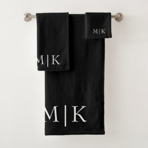 Black and White Modern Monogram Bath Towel Set