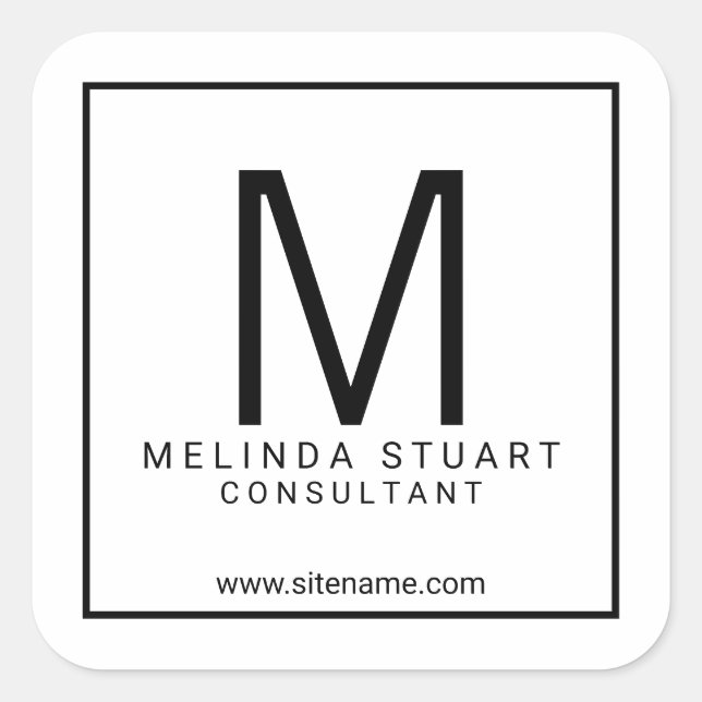 Black and White Modern Monogram Business Square Sticker (Front)