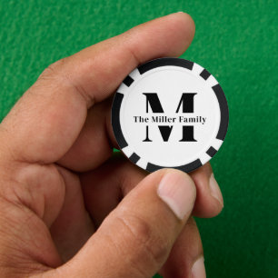 Black and White Modern Monogram Family Poker Chips