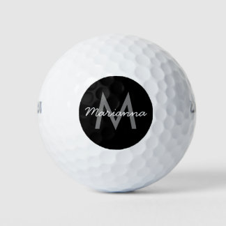 Black and White Modern Monogram Name Golf Balls
