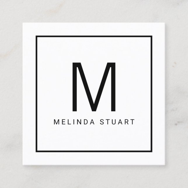Black and White Modern Monogram Square Business Card (Front)