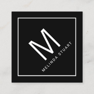 Black and White Modern Monogram Square Business Card