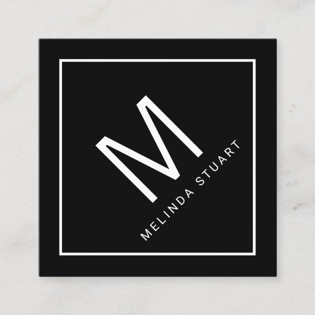 Black and White Modern Monogram Square Business Card (Front)