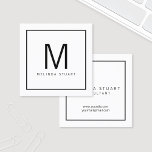 Black and White Modern Monogram Square Business Card<br><div class="desc">A black and white modern stylish design featuring monogram and your information in black modern font style with black border on white background.

Perfect for a designer,  stylist,  consultant,  realtor and many other professions.</div>