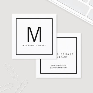 Black and White Modern Monogram Square Business Card