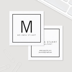 Black and White Modern Monogram Square Business Card