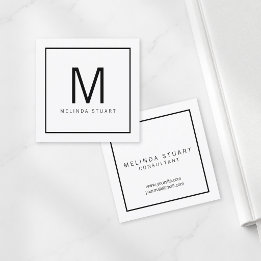 Black and White Modern Monogram Square Business Card