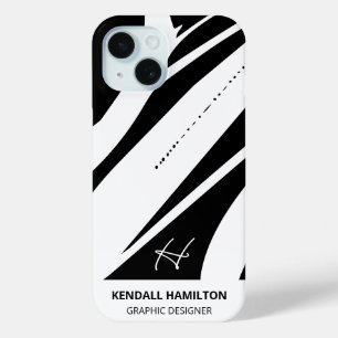 Black and White Modern Monogram Stylish Abstract iPhone 15 Case