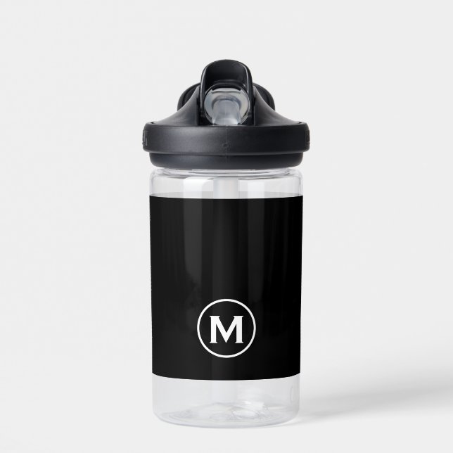 Black and White Modern Monogram Water Bottle (Front)