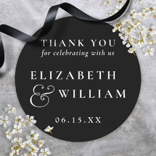Black And White Modern Monogram Wedding Thank You Classic Round Sticker