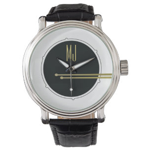 Black and White Modern Monogrammed Drummer Watch