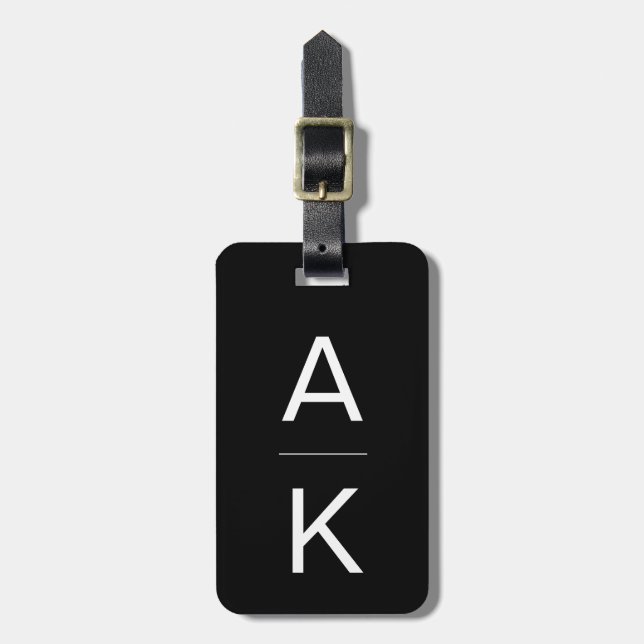 Black and white modern personalised monogram luggage tag (Front Vertical)