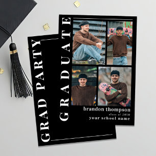 Black and White Modern Photo Collage Graduation  Announcement