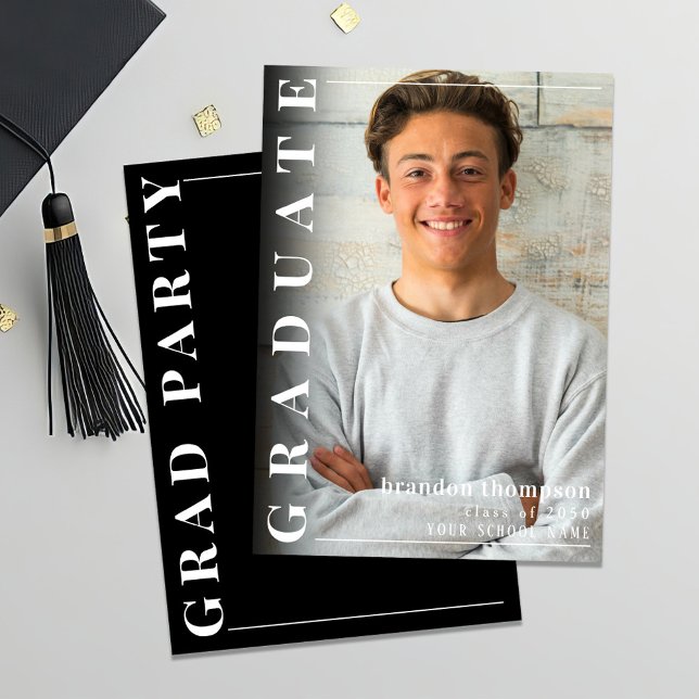Black and White Modern Photo Graduation  Announcement (Modern photo graduation card)