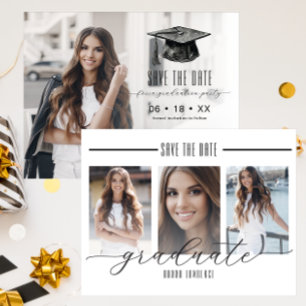 Black and White Modern Photo Graduation Party Save The Date