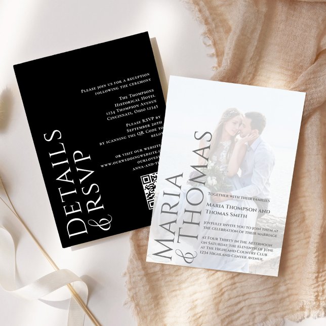 Black and White Modern Photo Simple Minimalist  Invitation (Simple black and white modern style Wedding invitation)